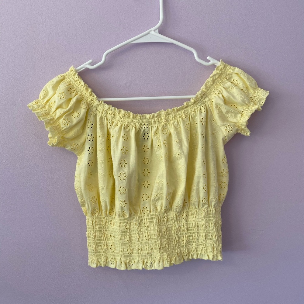 Yellow off the shoulder blouse